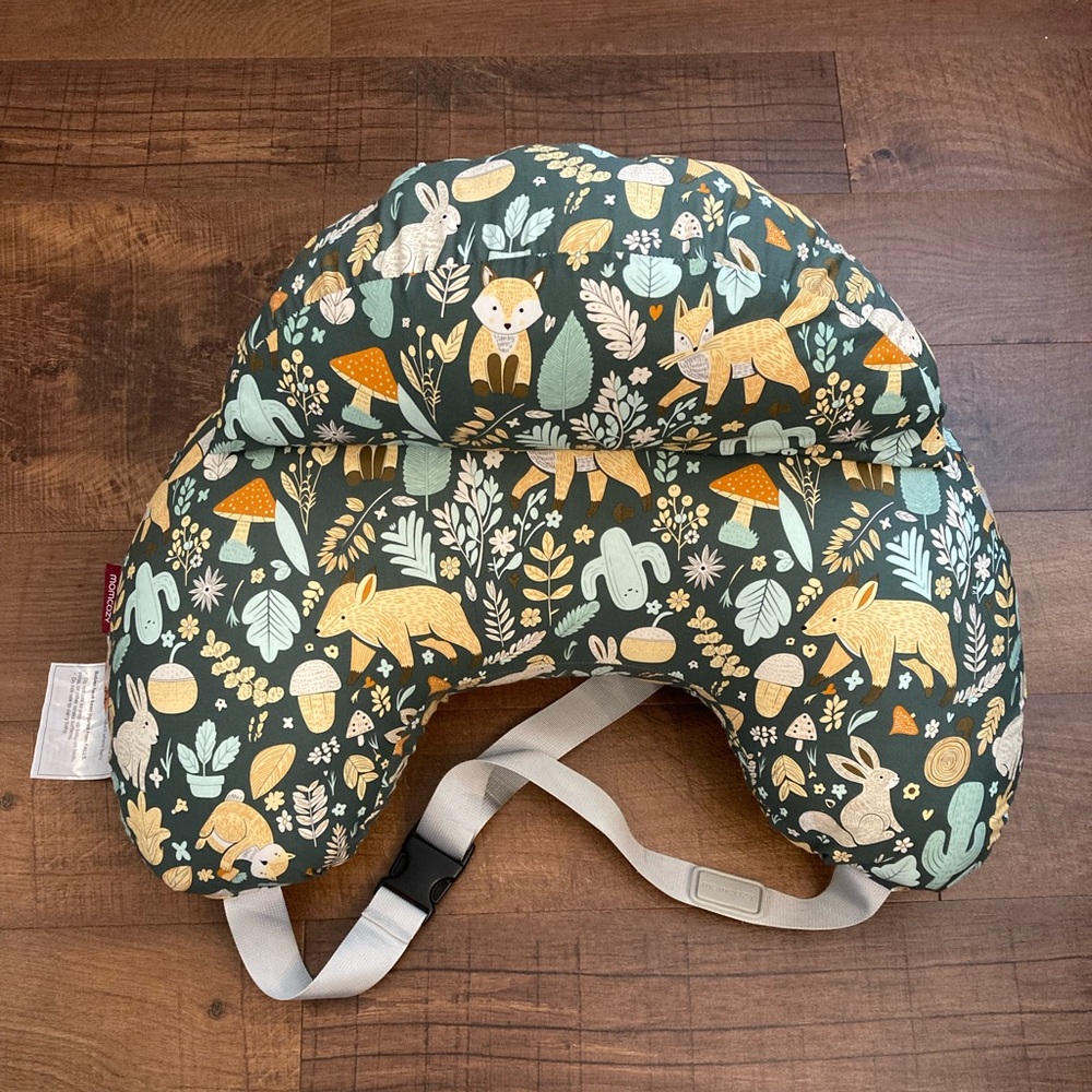 MOMCOZY Forest Friends Nursing Pillow w/ Strap Forest Green Removable Cover EUC